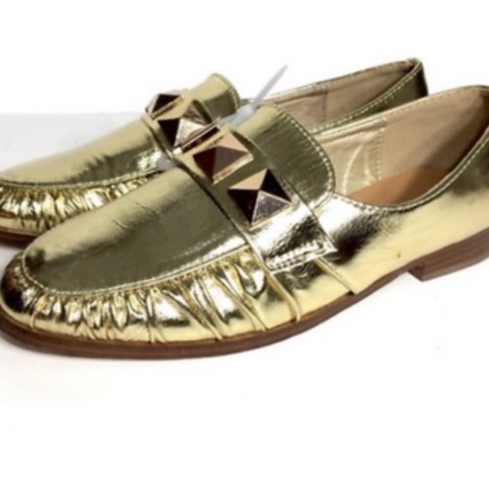Catherine Malandrino Metallic Gold Leather Loafers | New | Size 7.5